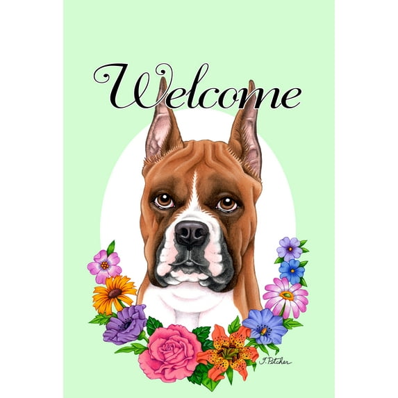 Boxer Fawn Cropped - Best of Breed Welcome Flowers House Flags