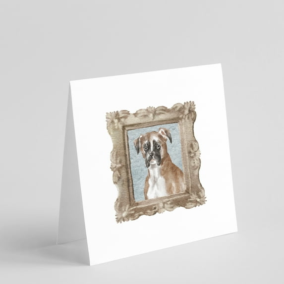Boxer Fawn Listening Ear Square Greeting Cards and Envelopes Pack of 8 5 in x 5 in