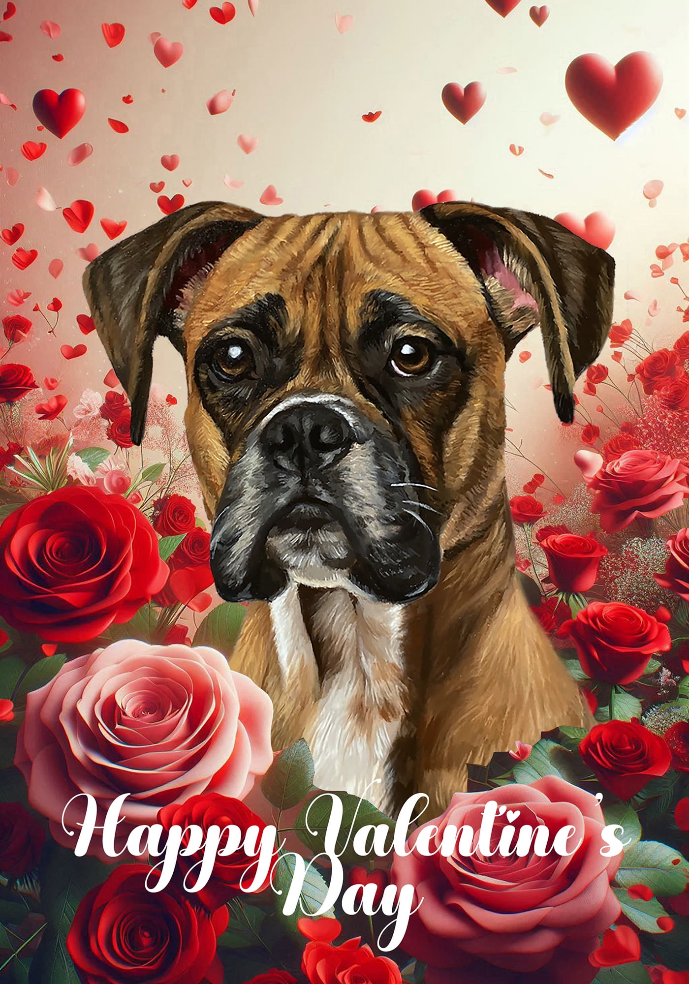 Boxer Fawn Uncropped - Best of Breed Valentines Day Outdoor House Flag 28" x 40" Mailbox Flag Dog Flag