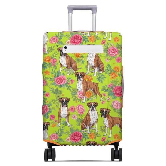 Boxer and Floral Green Pattern Luggage Cover,Stretch Travel Baggage ...