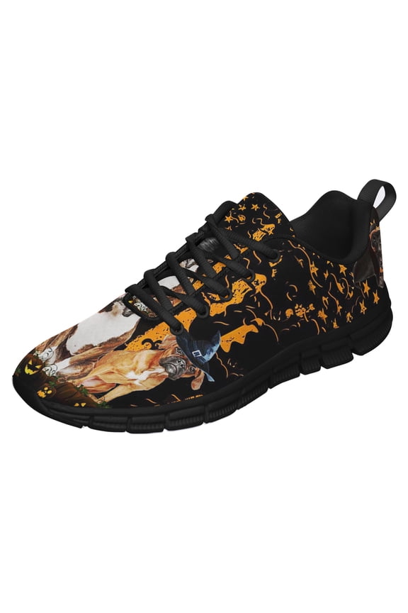 Boxer Halloween Pumpkin America Running Shoes Sneakers Mesh Black Size 3.5