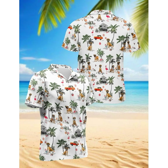 Boxer Hawaiian Shirt for Men, Button Down Summer Beach Short Sleeve, S-5XL