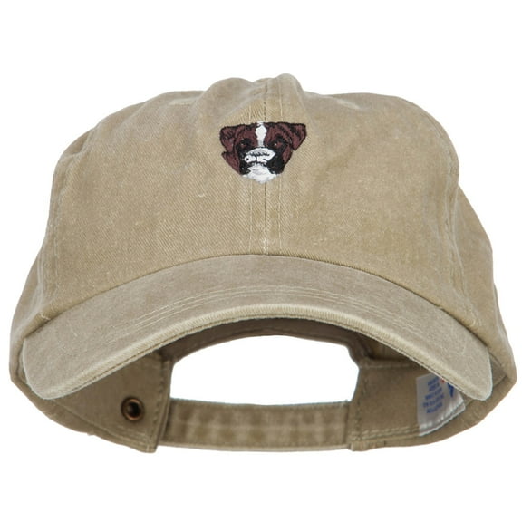 Boxer Head Embroidered Washed Cotton Twill Cap - Khaki OSFM