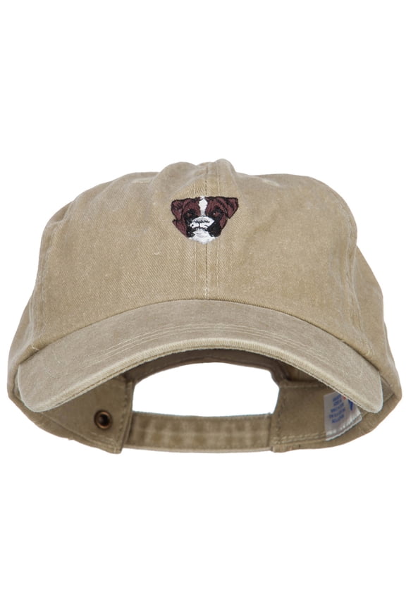 Boxer Head Embroidered Washed Cotton Twill Cap - Khaki OSFM