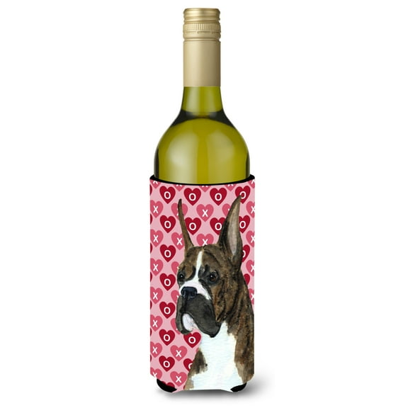 Boxer Hearts Love and Valentines Day Portrait Wine Bottle Hugger