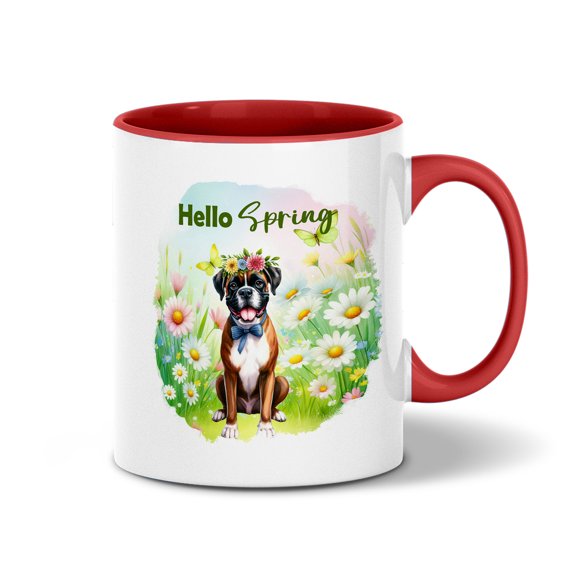 Boxer Hello Spring Time Flower Floral Nature 11oz Accent Two-tone Mug Boxers Dog Lover Gifts Idea Coffee Tea Cup - 02031