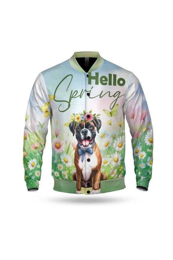 Boxer Hello Spring Time Flower Floral Nature All Over Print 3D Baseball Jacket Boxers Dog Lover Gifts Idea Bomber Jacket Softball - 02031