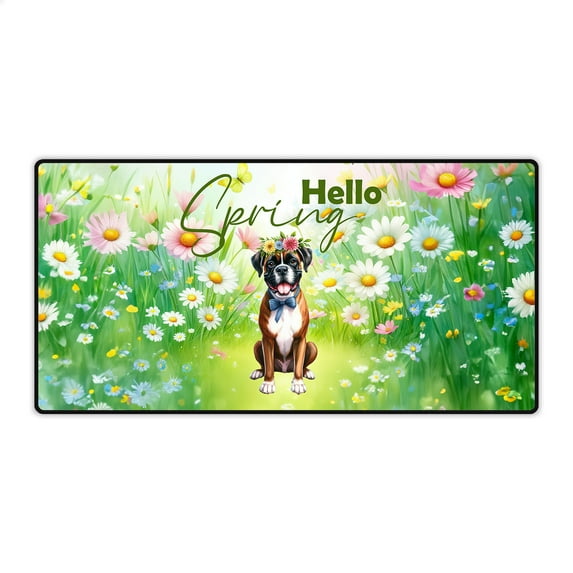 Boxer Hello Spring Time Flower Floral Nature Desk Mat Full Keyboard Mouse Pad Boxers Dog Lover Gifts Idea Large Mousepad - 02031