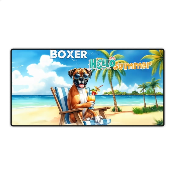 Boxer Hello Summer Beach Theme with Sunglasses and Tropical Cocktail Desk Mat Full Keyboard Mouse Pad Boxers Dog Lover Gifts Idea Large Mousepad - 00009
