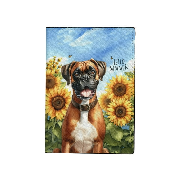 Boxer Hello Summer Sunshine Sunflowers Spring Retro Vintage Travel Passport Wallet Boxers Dog Lover Gifts Idea PU Leather Passport Holder Cover - 00008