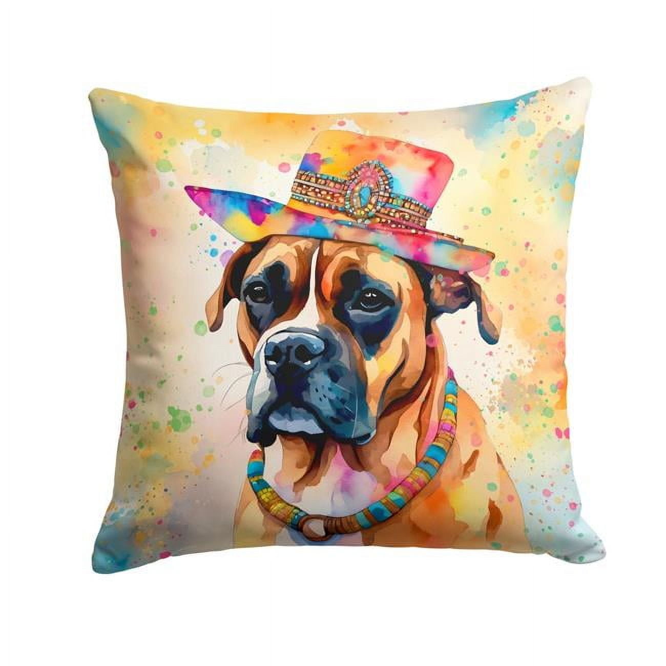 Boxer Hippie Dawg Fabric Decorative Pillow 18 in x 18 in