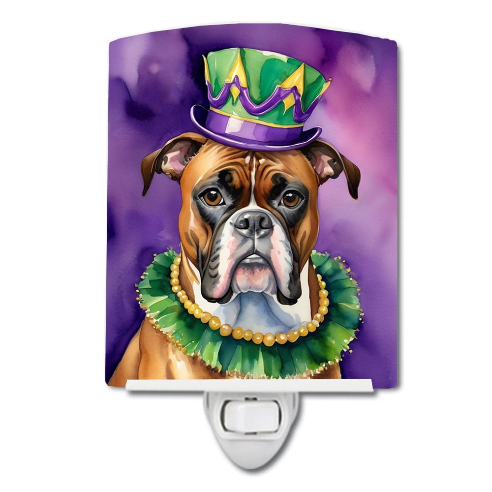 Boxer King of Mardi Gras Ceramic Night Light 4 in x 6 in