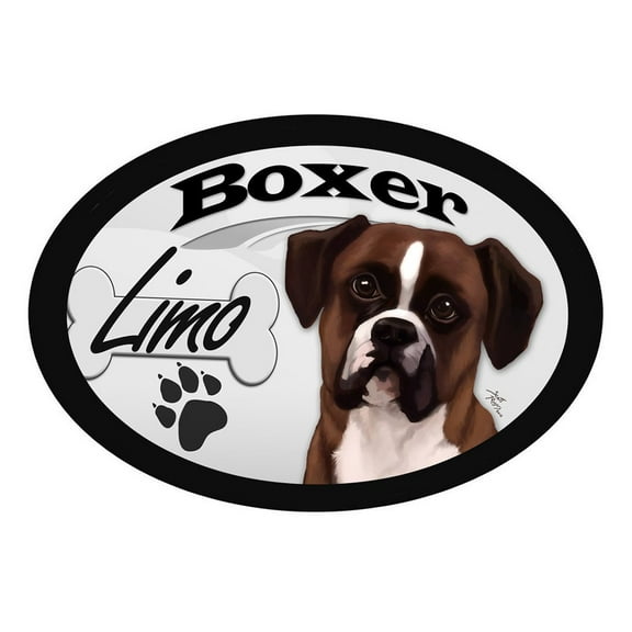 Boxer Limo Oval Dog Magnet for Cars, Trucks and More