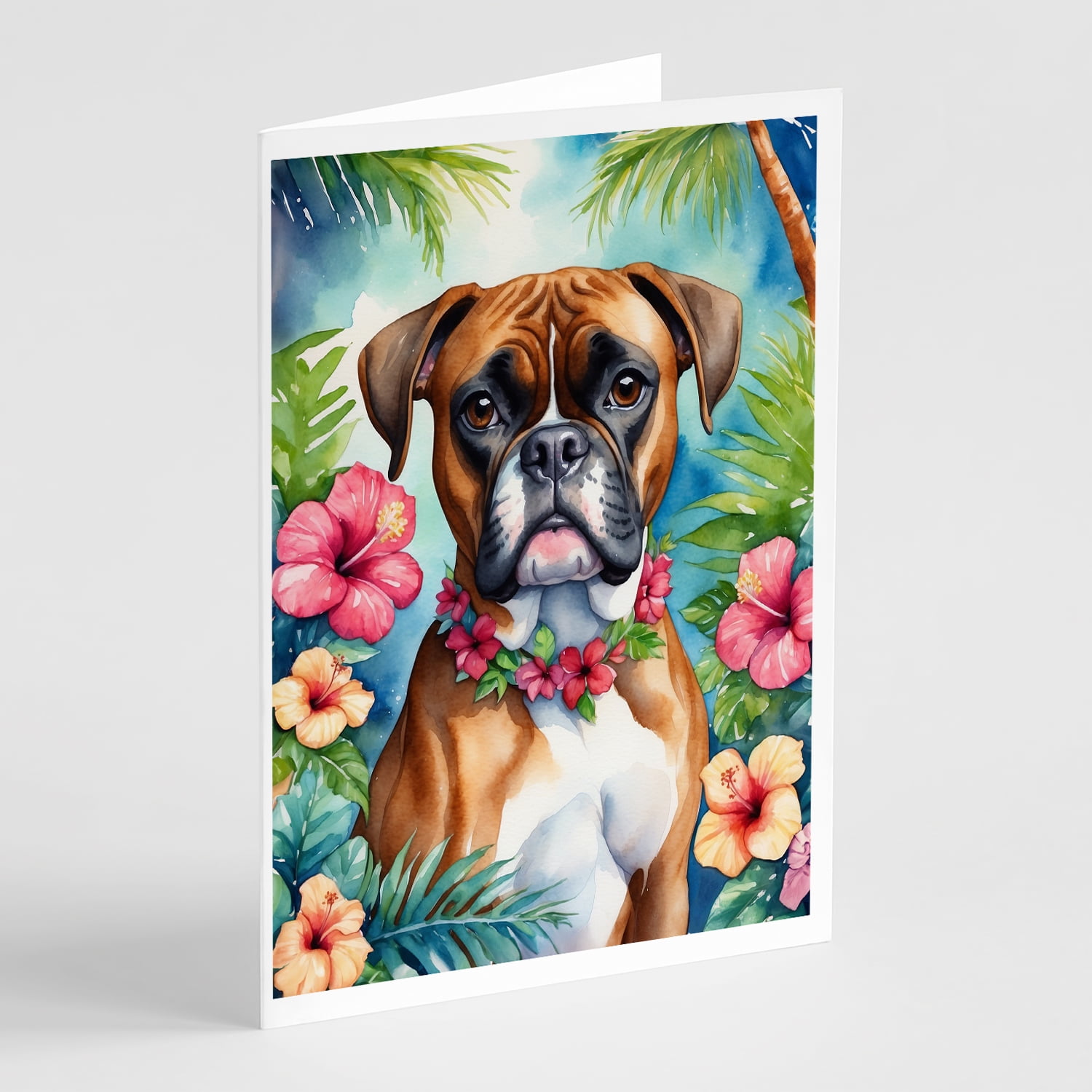 Boxer Luau Greeting Cards Pack of 8 7 in x 5 in