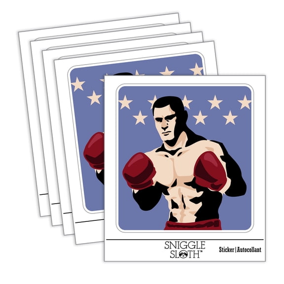Boxer Man with Boxing Gloves Pugilist Car Window Bumper Water Bottle Phone Tablet Laptop Waterproof Vinyl Decal Sticker Set 5-Pack - Gloss Finish - 2.0"