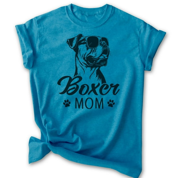 Boxer Mom T-shirt, Unisex Women's Shirt, Boxer Dog Owner, Best Dog Mom Gift, Heather Blue, Small