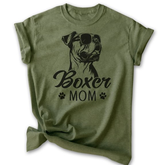 Boxer Mom T-shirt, Unisex Women's Shirt, Boxer Dog Owner, Best Dog Mom Gift, Heather Military Green, Small