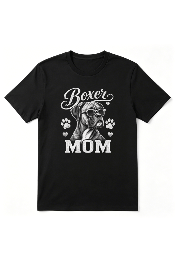 Boxer Mom Vintage Graphic Tee For Women, Mama Dog Lover Cotton Short Sleeves T-Shirt