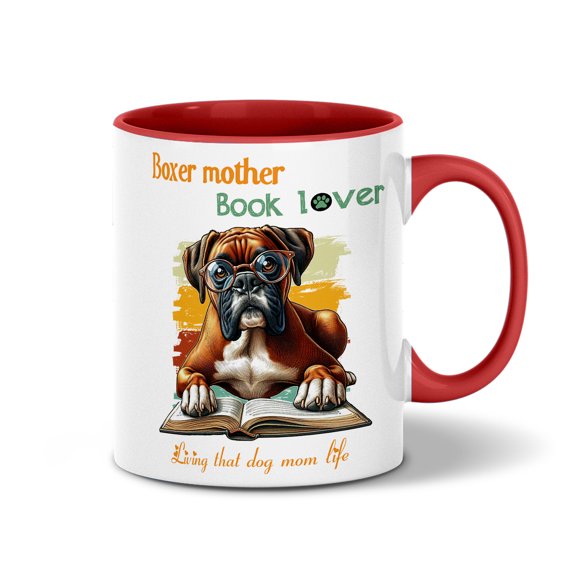 Boxer Mother Book Lover Living That Dog Mom Life Happy Mother's Day 11oz Accent Two-tone Mug Boxers Dog Lover Gifts Idea Coffee Tea Cup - 03004