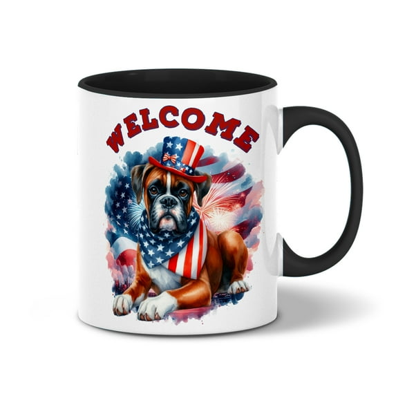 Boxer Patriotic Welcome for 4Th of July Independence Day 11oz Accent Two-tone Mug Boxers Dog Lover Gifts Idea Coffee Tea Cup - 00010