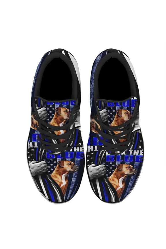 Boxer Police Dog Back The Blue Shoes Women's Fashion Sneakers Tennis Running Shoes for Men Women Black Size 9