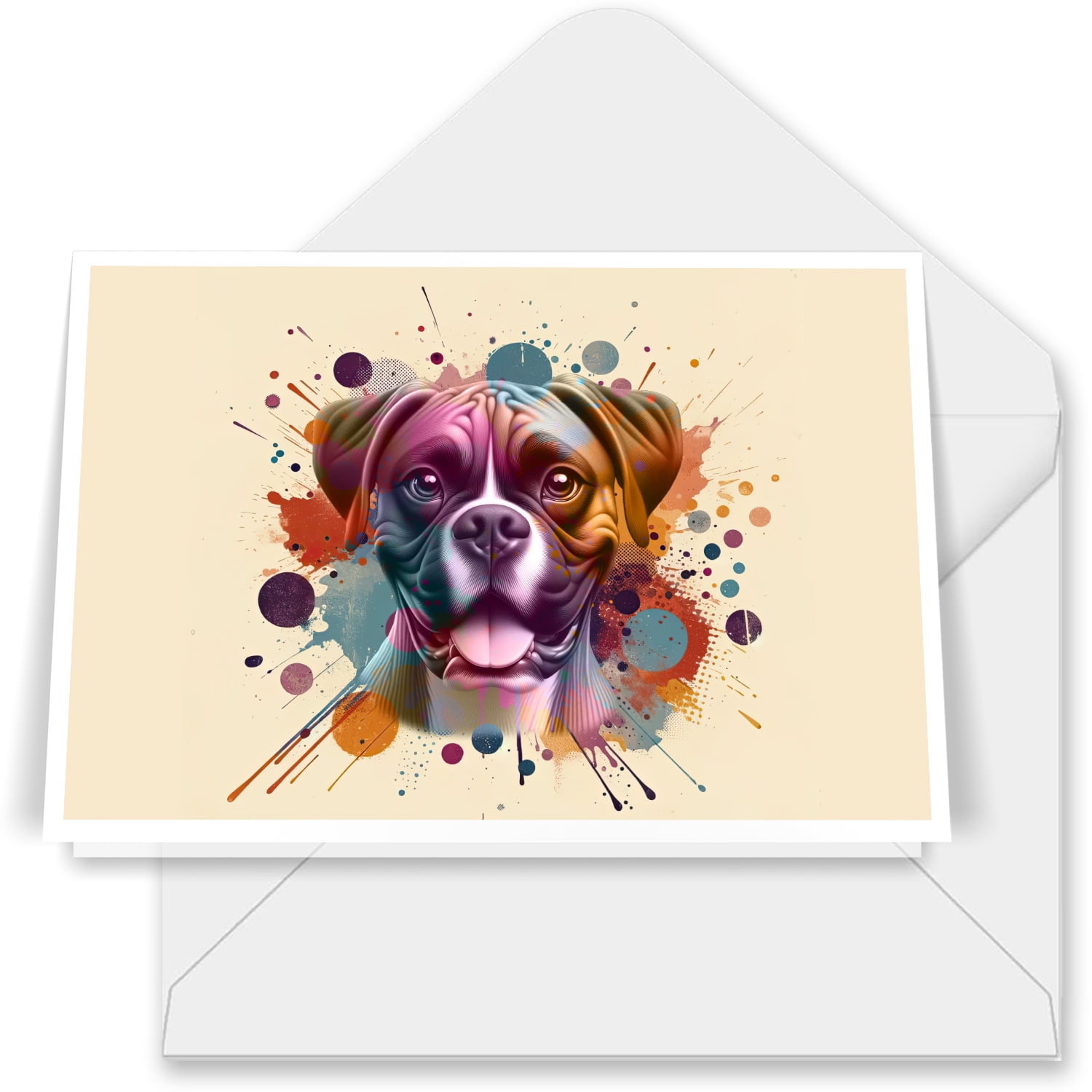 Boxer Portrait Watercolor Vintage Retro Styles 7x5in Folded Greeting
