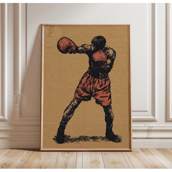 Boxer Poster Vintage Boxing Wall Art Fighter Retro Athletic Decor, Unframed Poster