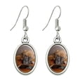 thumbnail image 1 of Boxer Puppy Dog Sleeping on Guitar Novelty Dangling Drop Oval Charm Earrings, 1 of 4