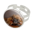 thumbnail image 1 of Boxer Puppy Dog Sleeping on Guitar Silver Plated Adjustable Novelty Ring, 1 of 4