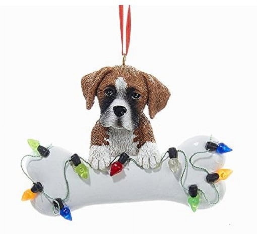 Boxer Puppy with Large Bone and Christmas Lights Ornament Dog Pet A1680BO New