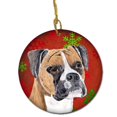 thumbnail image 1 of Boxer Red Snowflakes Holiday Christmas Ceramic Ornament, 1 of 1