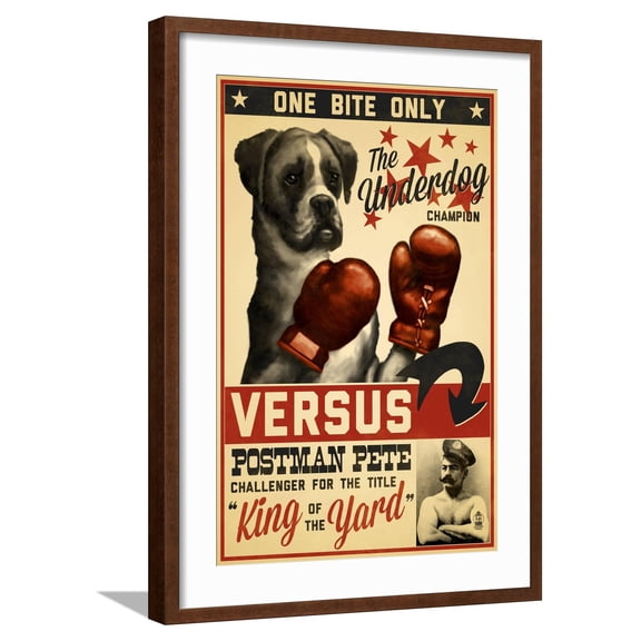 Art.com Boxer - Retro Boxing Ad Art Print by Lantern Press, Brown Frame Wall Art, 21" x 29"