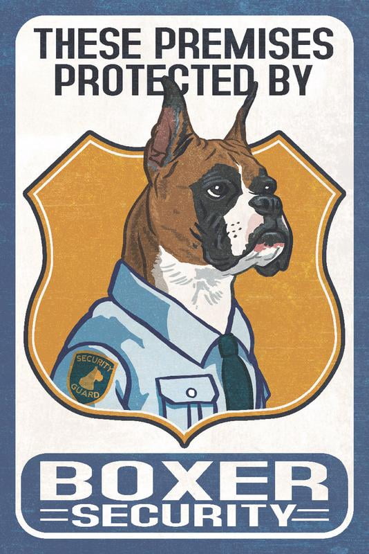 Boxer Security, Dog Sign (24x36 Giclee Gallery Art Print, Vivid ...