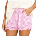 thumbnail image 1 of Boxer Shorts for Women Elastic Waist Ruffle Shorts Pajama Gingham Pants Casual Lounge Sleep Plaid Y2K Bottoms for 2026 Summer Vacation Beach Short Pants, 1 of 5