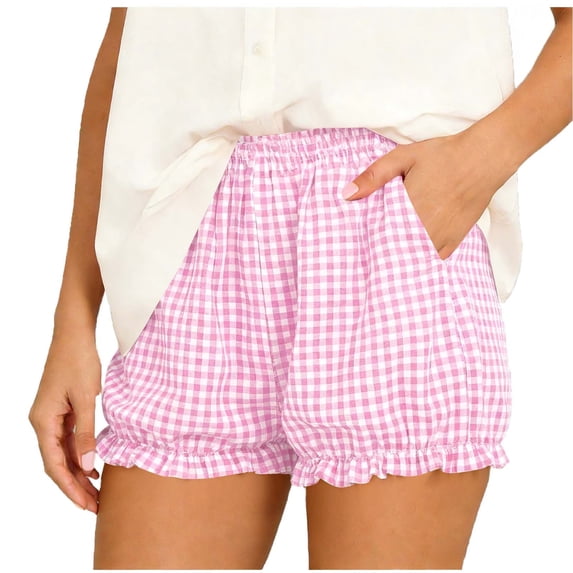 Boxer Shorts for Women Elastic Waist Ruffle Shorts Pajama Gingham Pants Casual Lounge Sleep Plaid Y2K Bottoms for 2026 Summer Vacation Beach Short Pants