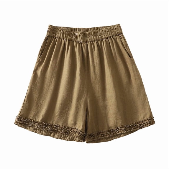 Boxer Shorts for Women Sleepwear Women’s Ruffle Home Shorts Elastic Waist Lace Shorts Summer Casual Home Sleepwear Loungewear Bottoms Khaki M