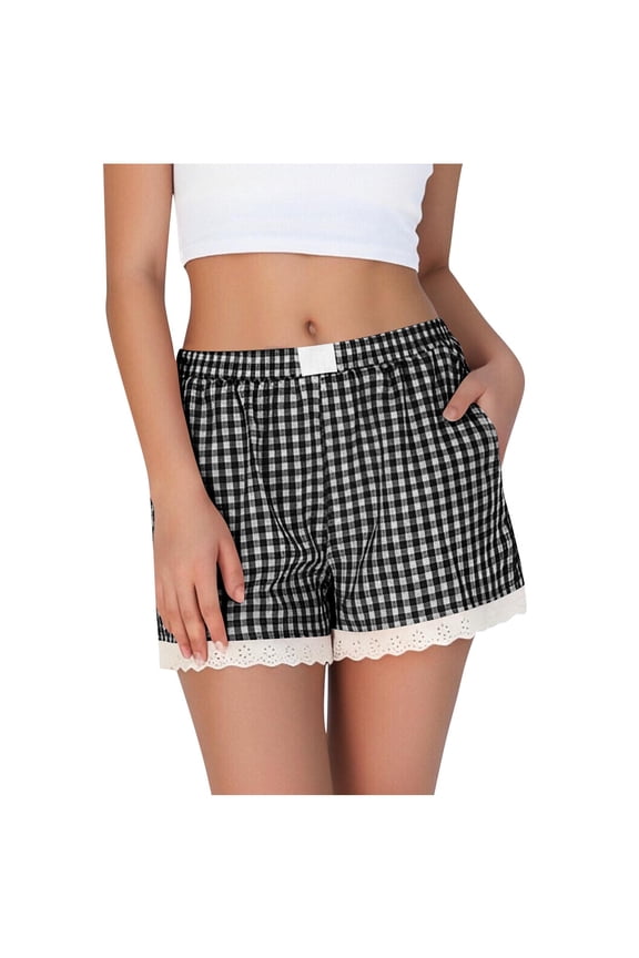 Boxer Shorts for Women Summer Casual Fashion Stripe Pajama Shorts Lightweight Loose Beach Bottoms Lounge Sleep Shorts with Pocket