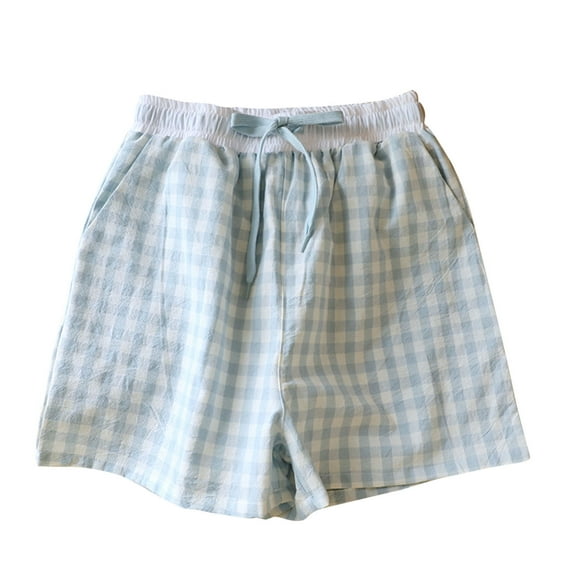 Boxer Shorts for Women Summer Gingham Cotton Pajamas Lounge Sleep Pj Lace Drawstring Plaid Shorts Y2K Beach Bottoms with Pockets