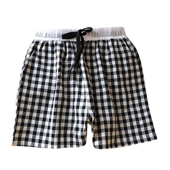 Boxer Shorts for Women Summer Gingham Cotton Pajamas Lounge Sleep Pj Lace Drawstring Plaid Shorts Y2K Beach Bottoms with Pockets