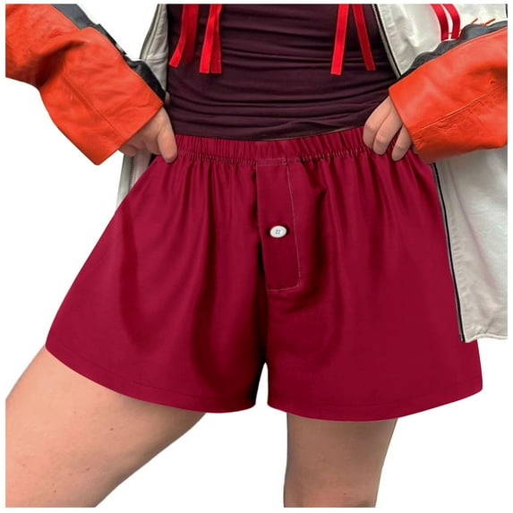 Boxer Shorts for Women Y2k Pajama Solid Color Sleep Shorts Cute Elastic Waist Loungewear Bottoms