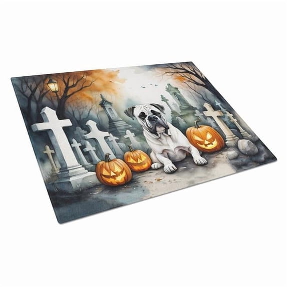Boxer Spooky Halloween Glass Cutting Board Large 12 in x 15 in