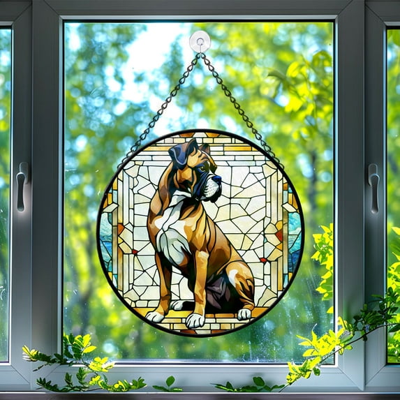 Boxer Stained Glass Suncatcher, Boxer Glass Suncatchers for Windows For Merry Christmas