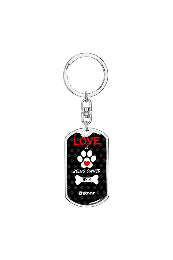 Boxer Stainless Steel or 18k Gold Premium Swivel Dog Tag Keychain
