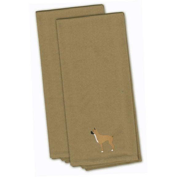 Boxer Tan Embroidered Towel Set of 2