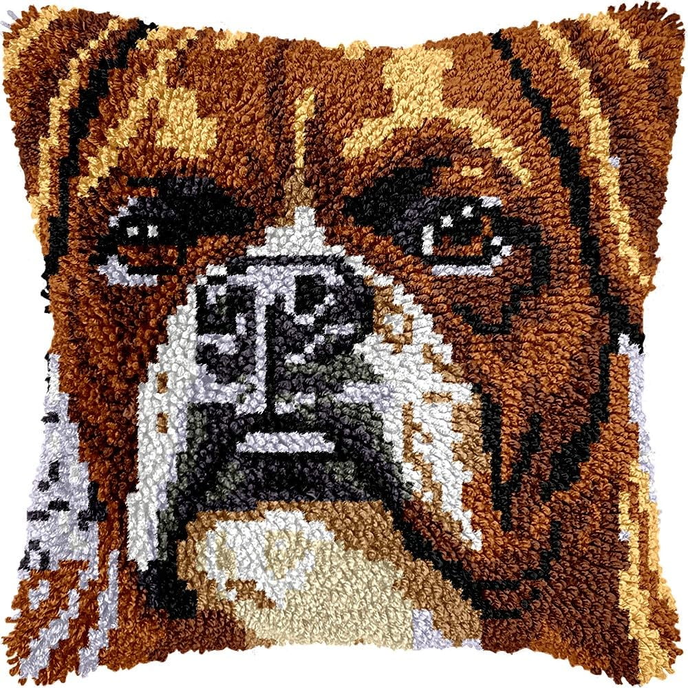 Boxer Terrier Latch Hook Kits Pillow kits Cushion Throw Pillow Embroidery Craft Kits DIY Kits of DIY Hooking Pillowcase Cover Supplier with Color Printed Canvas 43x43cm (18)