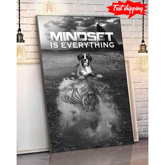 Boxer & Tiger Water Reflection Mirror Mindset Is Everything 24 x 36 Inch Poster