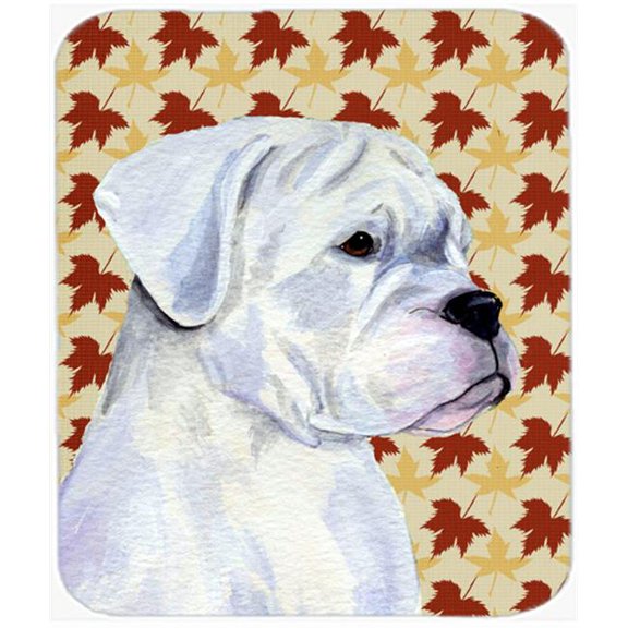 Boxer White Fall Leaves Portrait Mouse Pad, Hot Pad Or Trivet