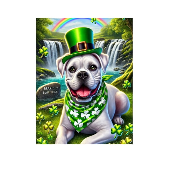 Boxer White Uncropped - Best of Breed DCR Saint Patricks Day House Flag 28" x 40"
