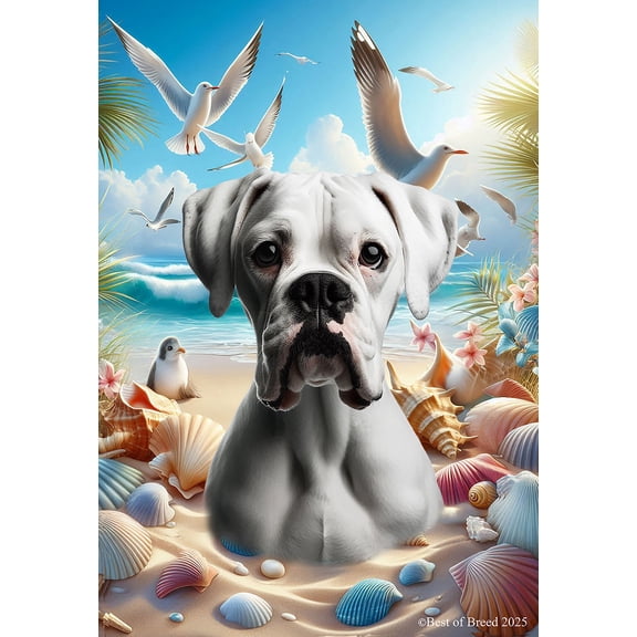 Boxer White Uncropped - Best of Breed Summer Beach Outdoor Garden Flag 12" x 17" Mailbox Flag Dog Flag