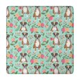 thumbnail image 1 of Boxer and Floral Green Pattern Square Fitted Tablecloth with Elastic Edge, Washable Table Cover for Home Kitchen Party and Daily Decor 34"x34", 1 of 2